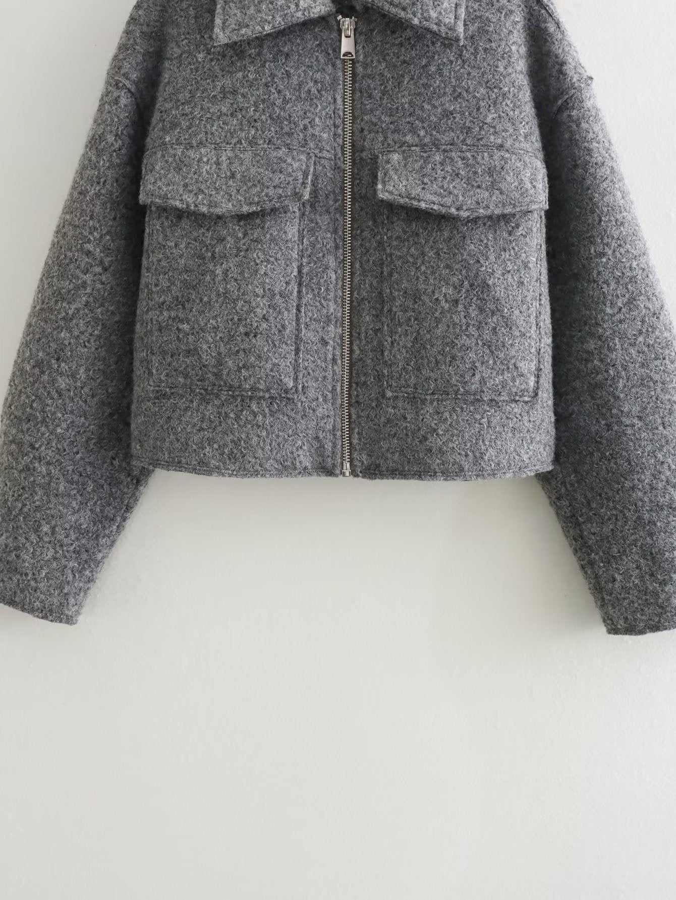 Woolen Short Jacket Polo Collar