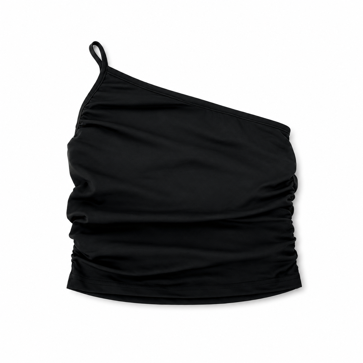 Black One-Shoulder Ruched Top