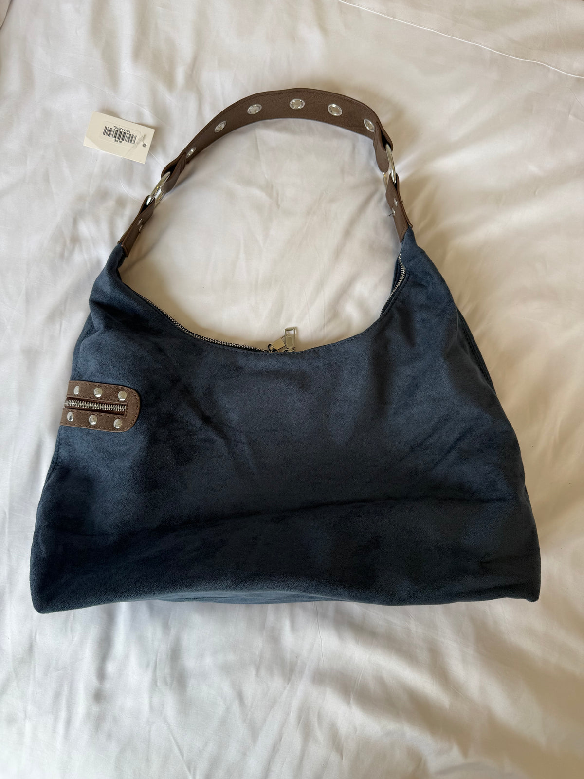 Blue Suede Hobo Bag
