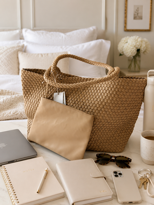 Beige Woven Tote Bag