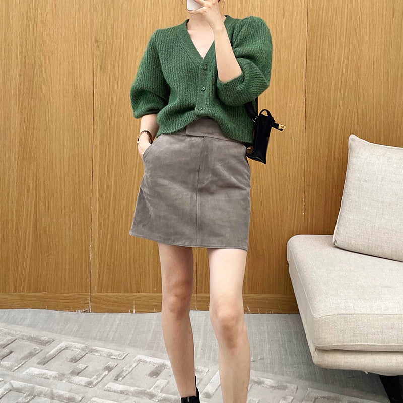Genuine Leather High Waist Sheath Skirt