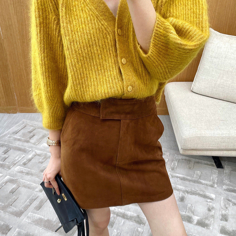 Genuine Leather High Waist Sheath Skirt
