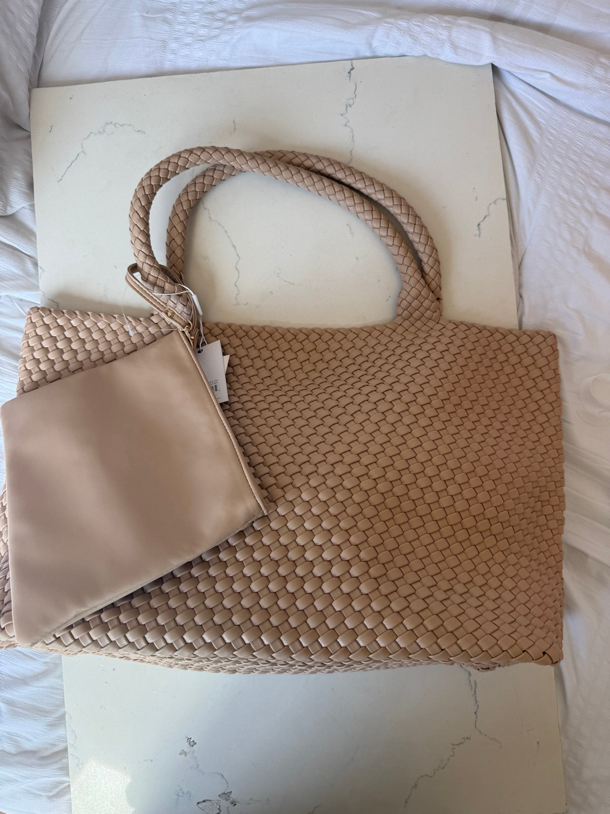 Beige Woven Tote Bag