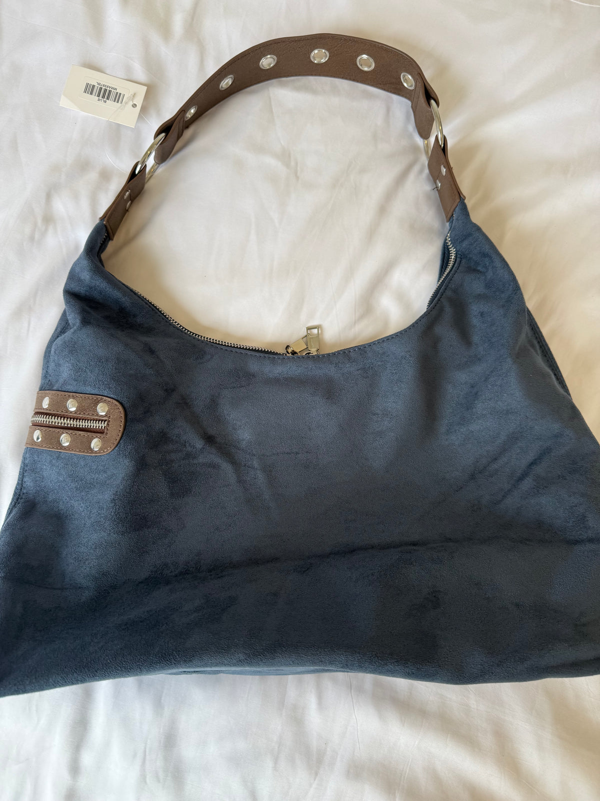 Blue Suede Hobo Bag