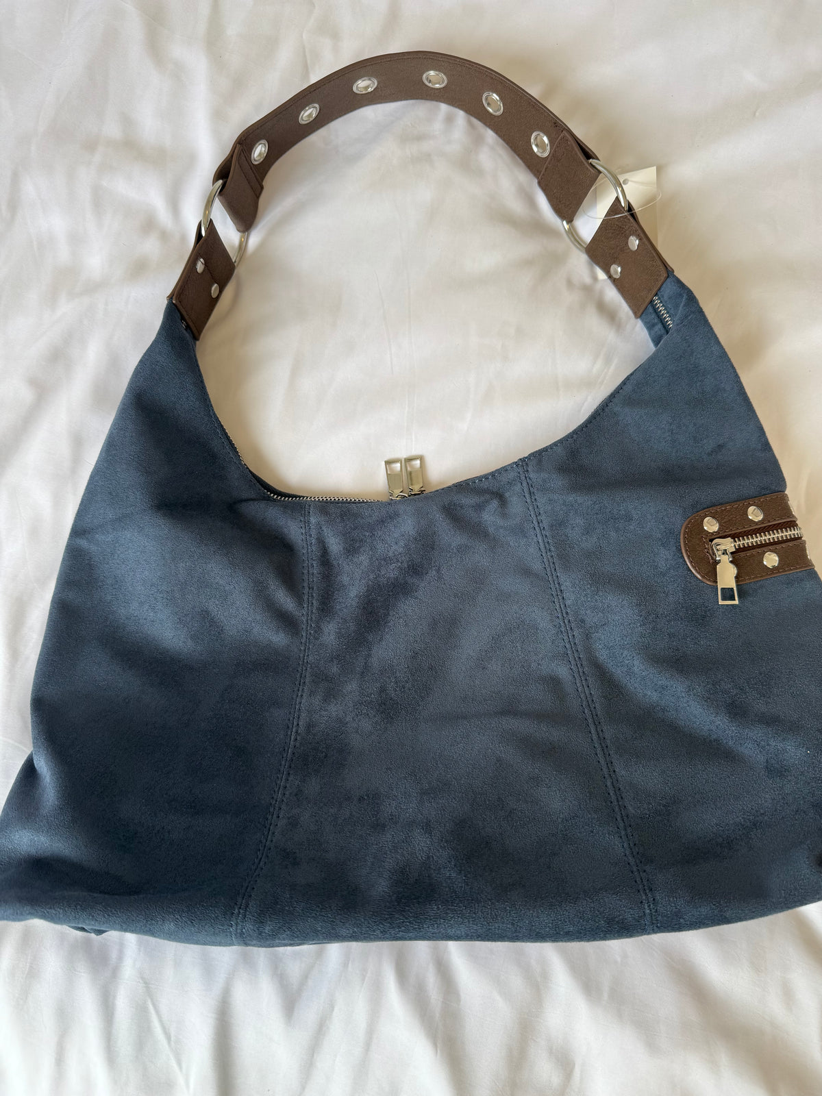 Blue Suede Hobo Bag