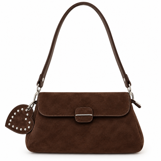 Chocolate Suede Shoulder Bag