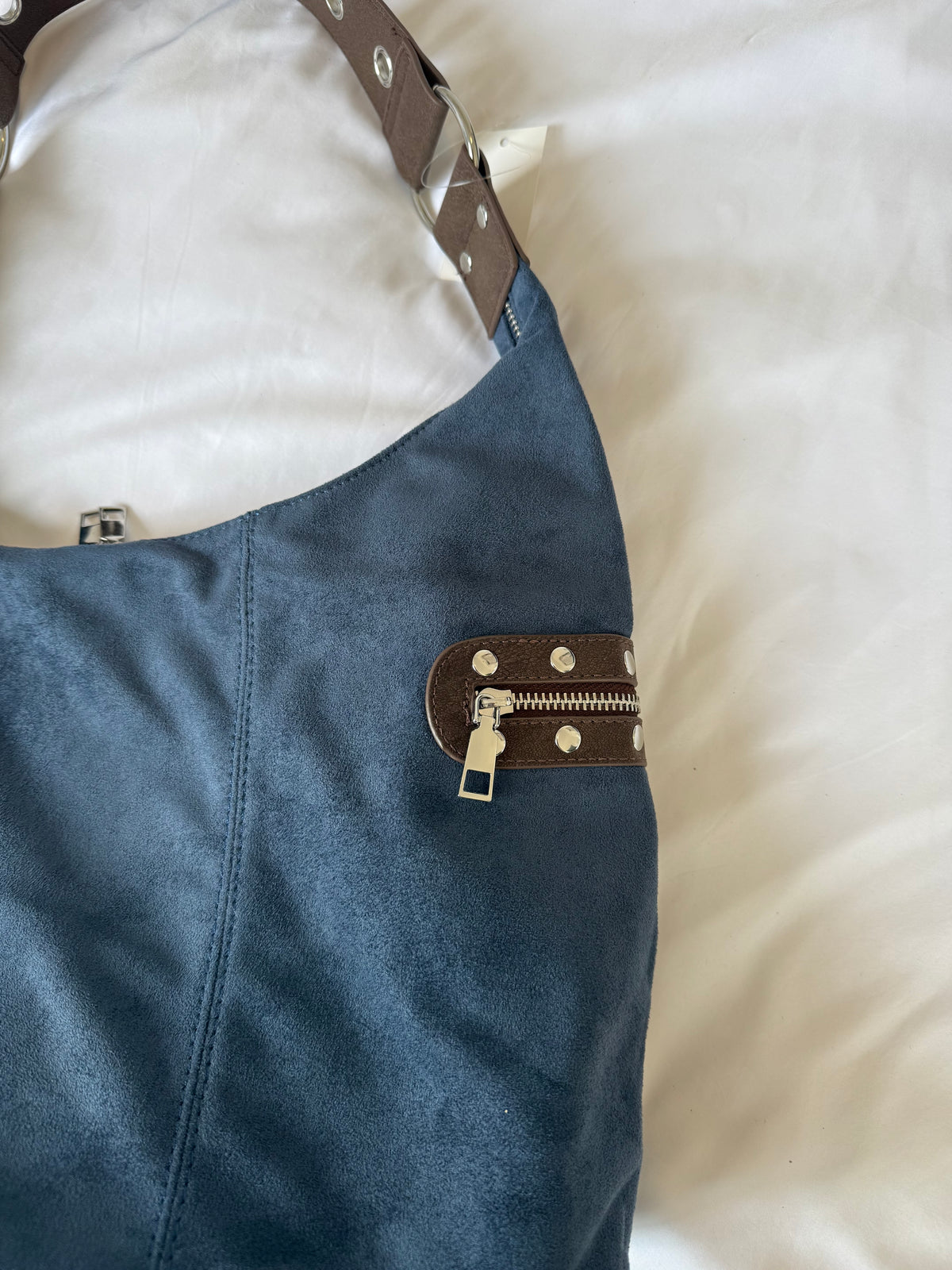 Blue Suede Hobo Bag