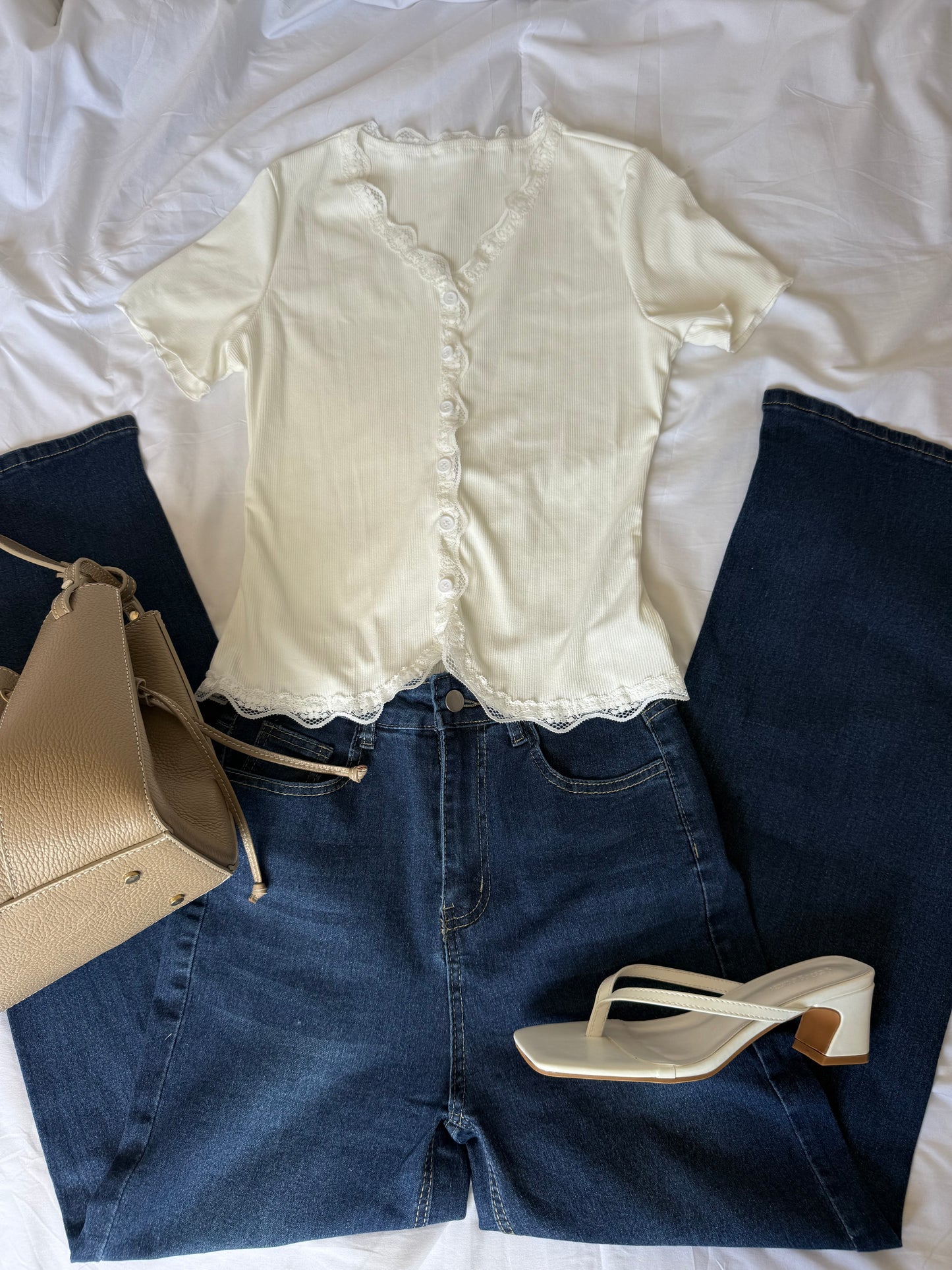 Lace Trim Button
Ribbed Top