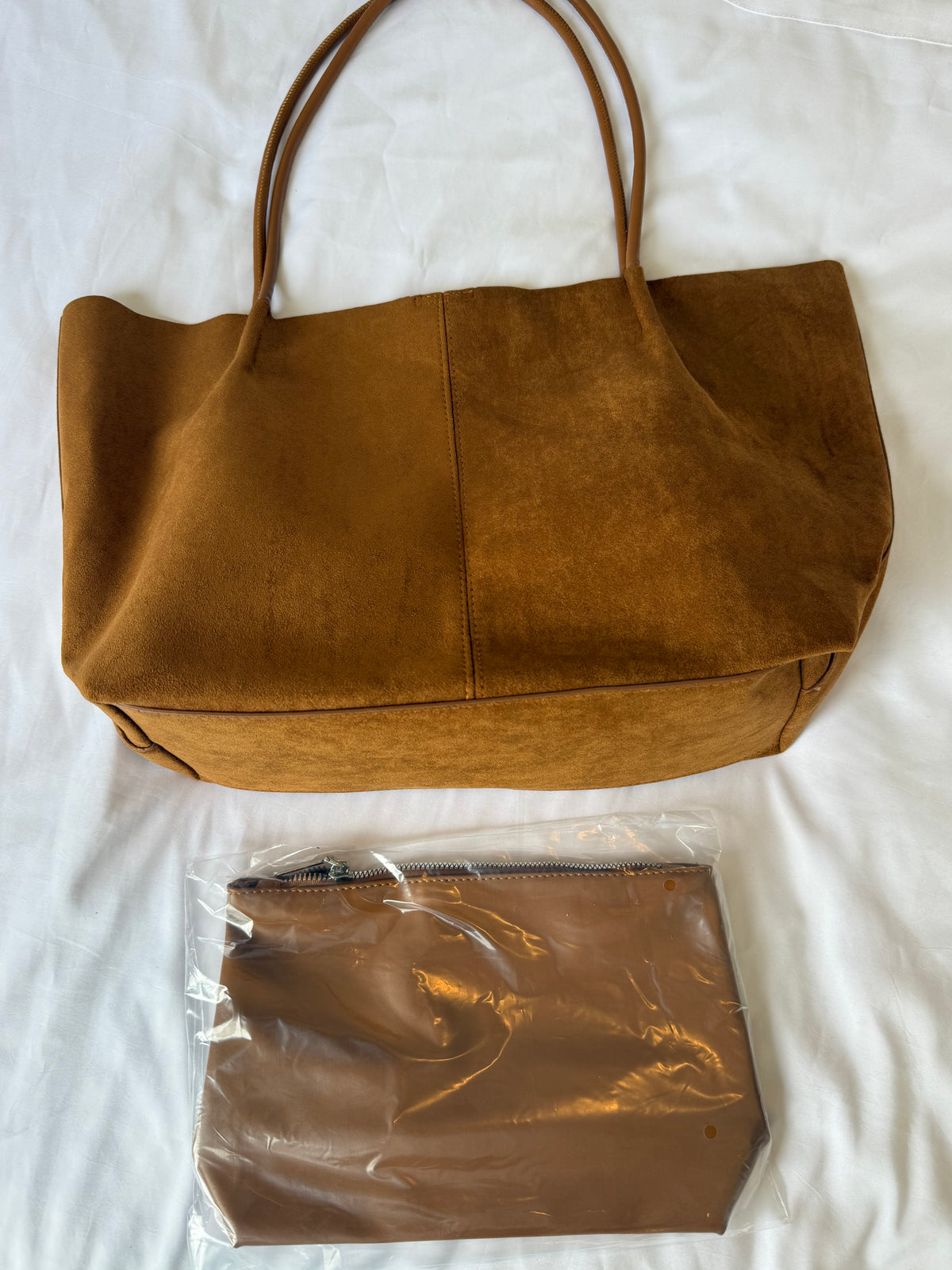 Camel Suede Tote Bag
