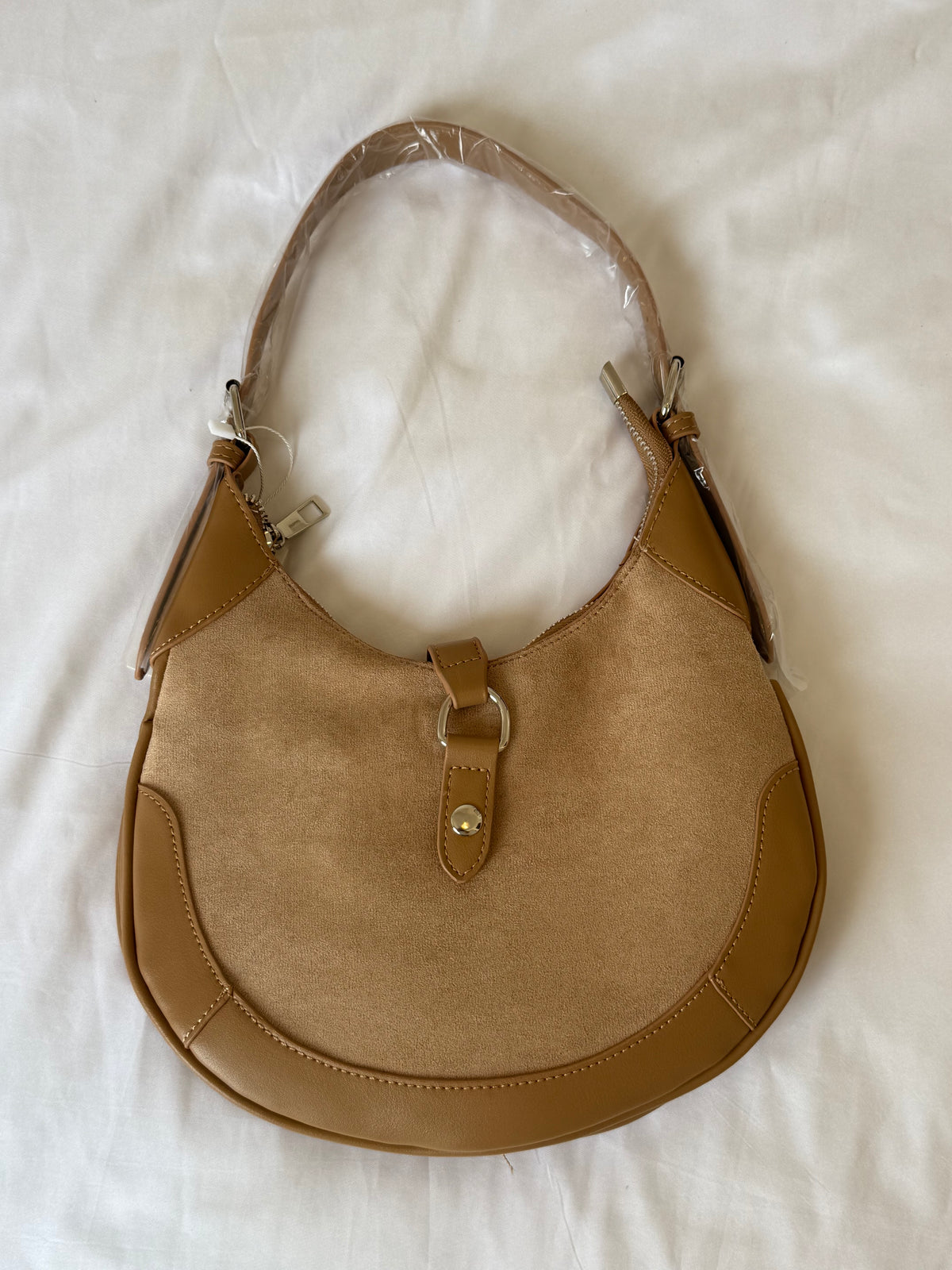 Camel Suede Shoulder Bag