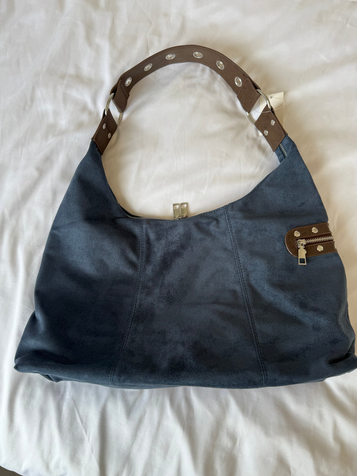 Blue Suede Hobo Bag