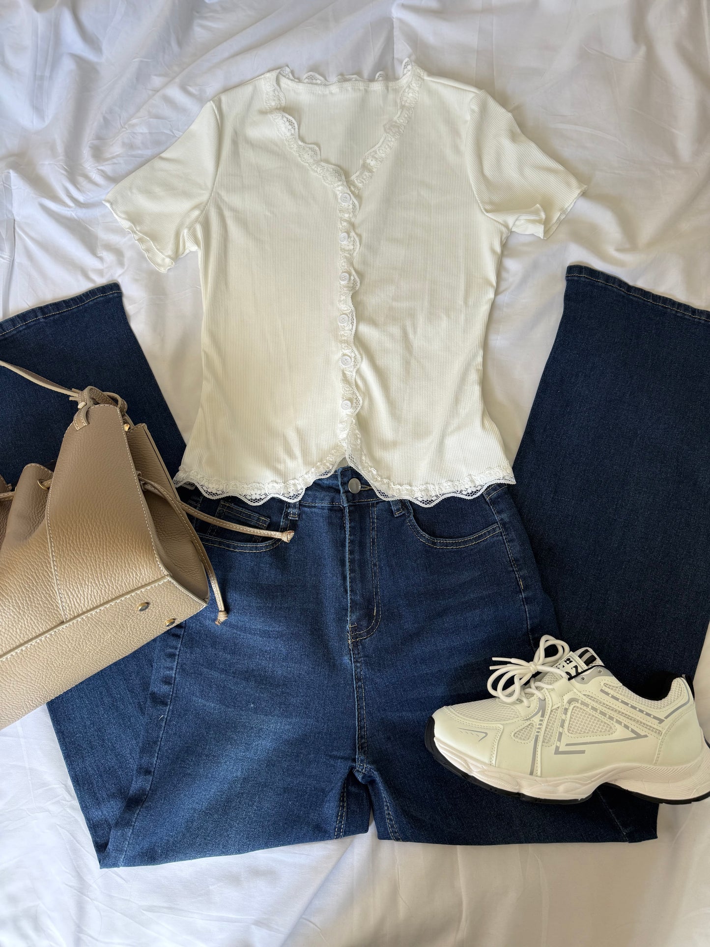Lace Trim Button
Ribbed Top