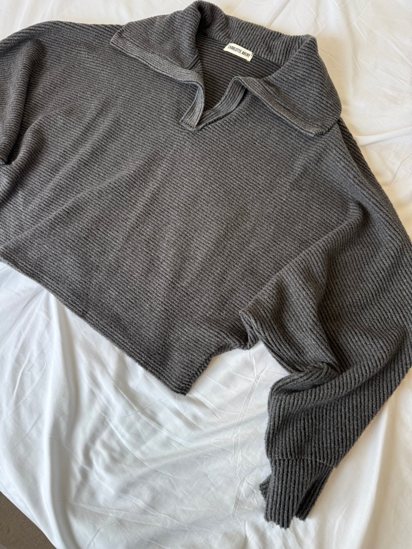 Charcoal Collared Knit Sweater