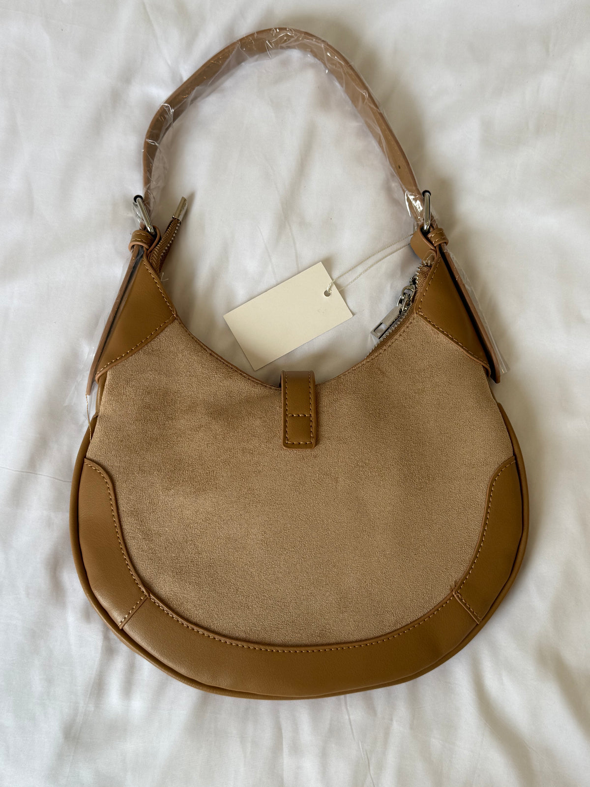 Camel Suede Shoulder Bag