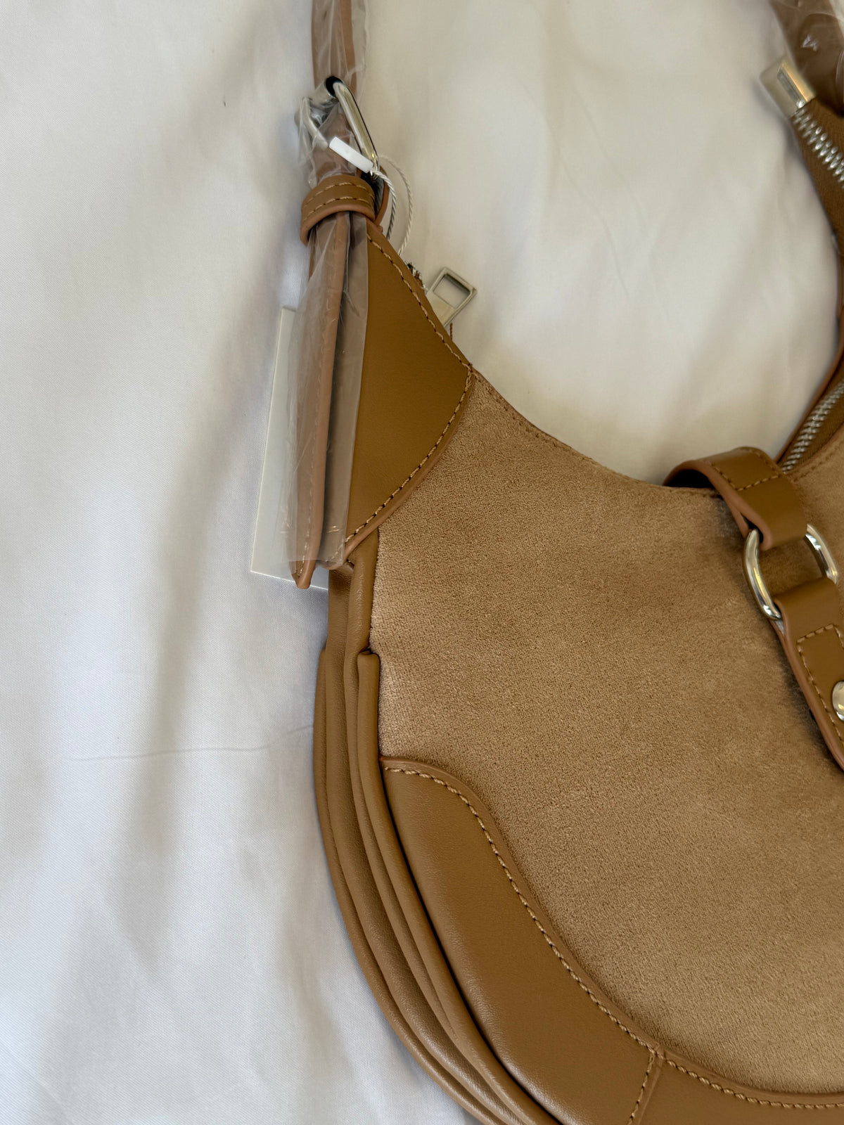 Camel Suede Shoulder Bag
