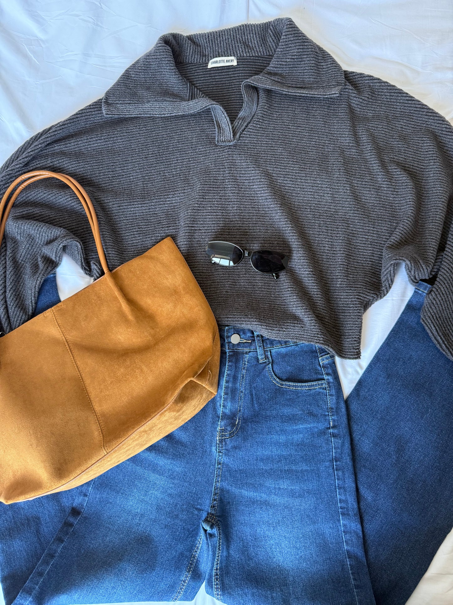 Charcoal Collared Knit Sweater