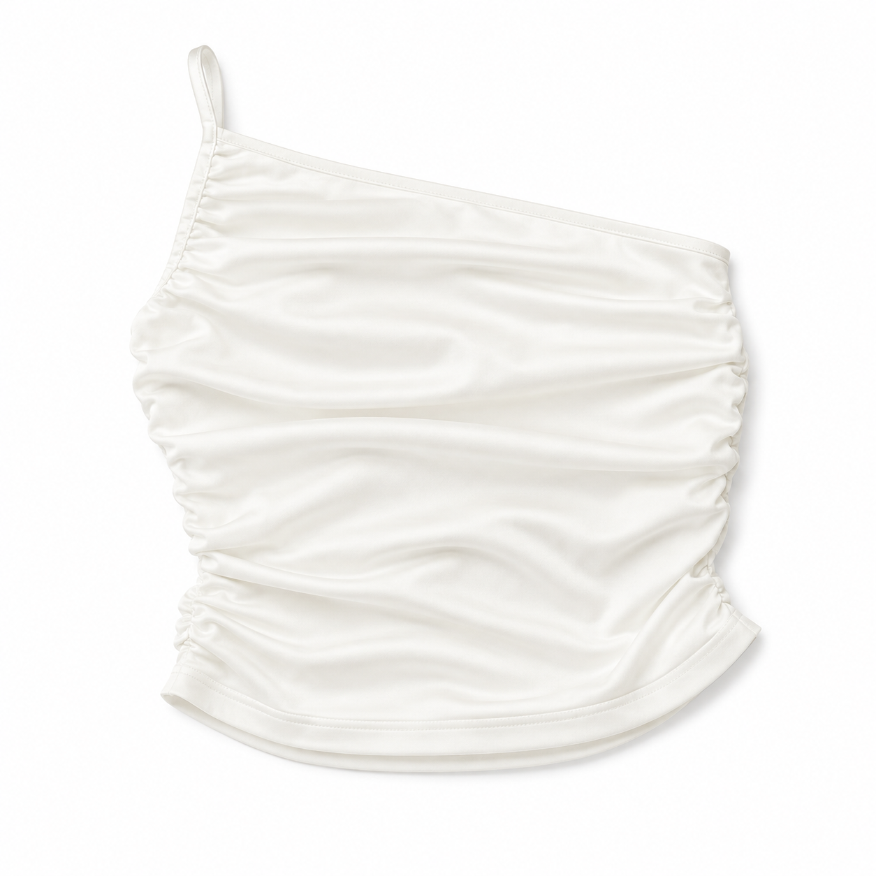 White One-Shoulder Ruched Top