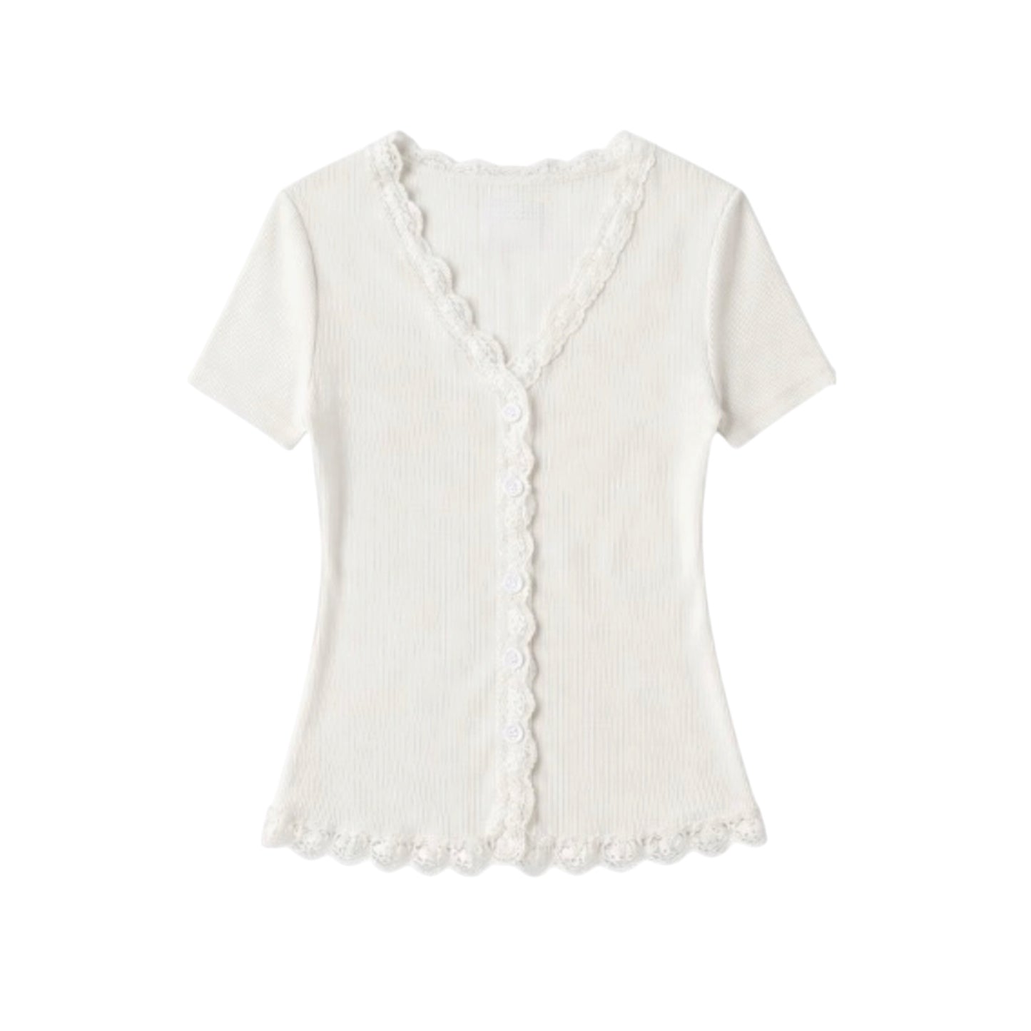 Lace Trim Button
Ribbed Top